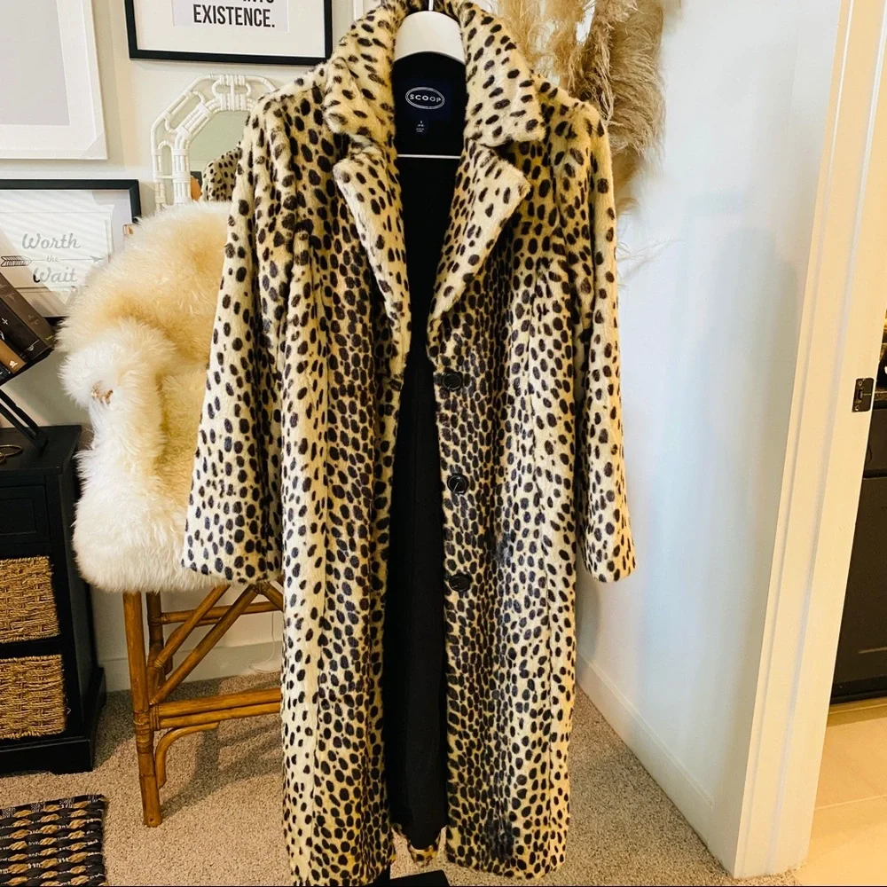 Scoop NYC Animal Print Cheetah Faux Fur Coat Size 4-6_14
